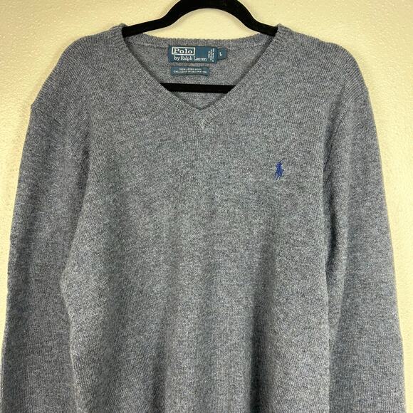 Polo Ralph Lauren Men's Vintage Lambswool V-Neck Sweater Blue Sz Large - Picture 4 of 7